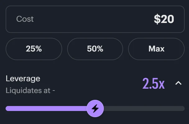 Cost field and leverage slider in Kalshi’s XRP perps order panel