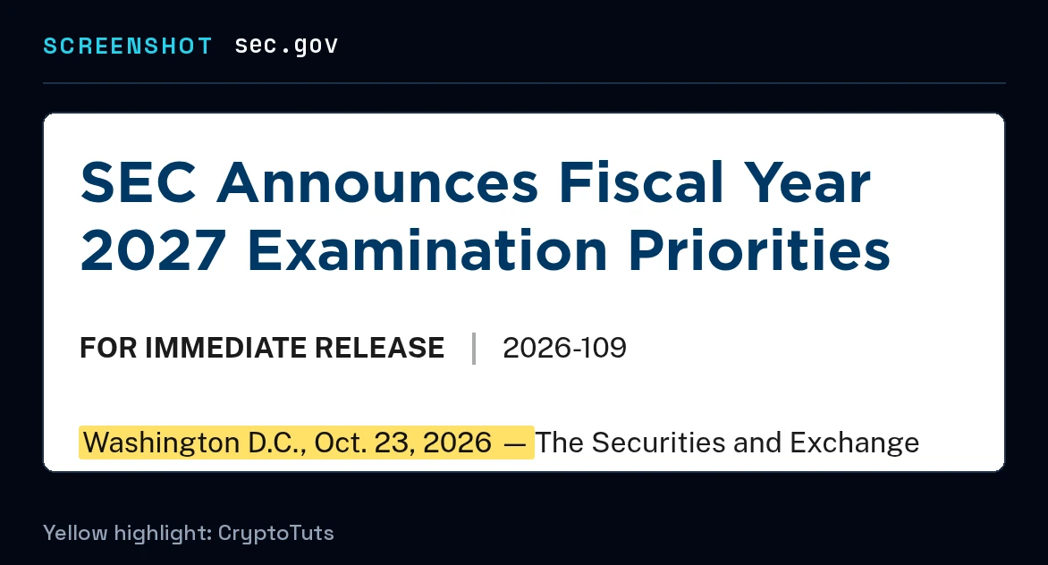 Screenshot of the press release from U.S. Securities and Exchange Commission with the passage highlighted in yellow: “Washington D.C., Oct. 23, 2026 —”