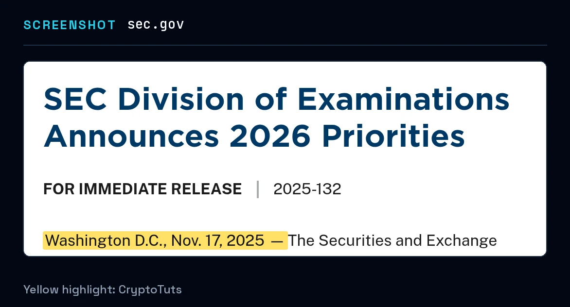 Screenshot of the press release from U.S. Securities and Exchange Commission with the passage highlighted in yellow: “Washington D.C., Nov. 17, 2025 —”