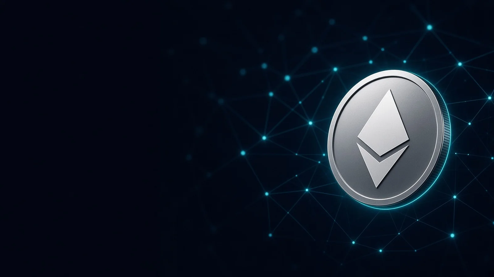 Illustration: a silver coin bearing the mark of Ethereum