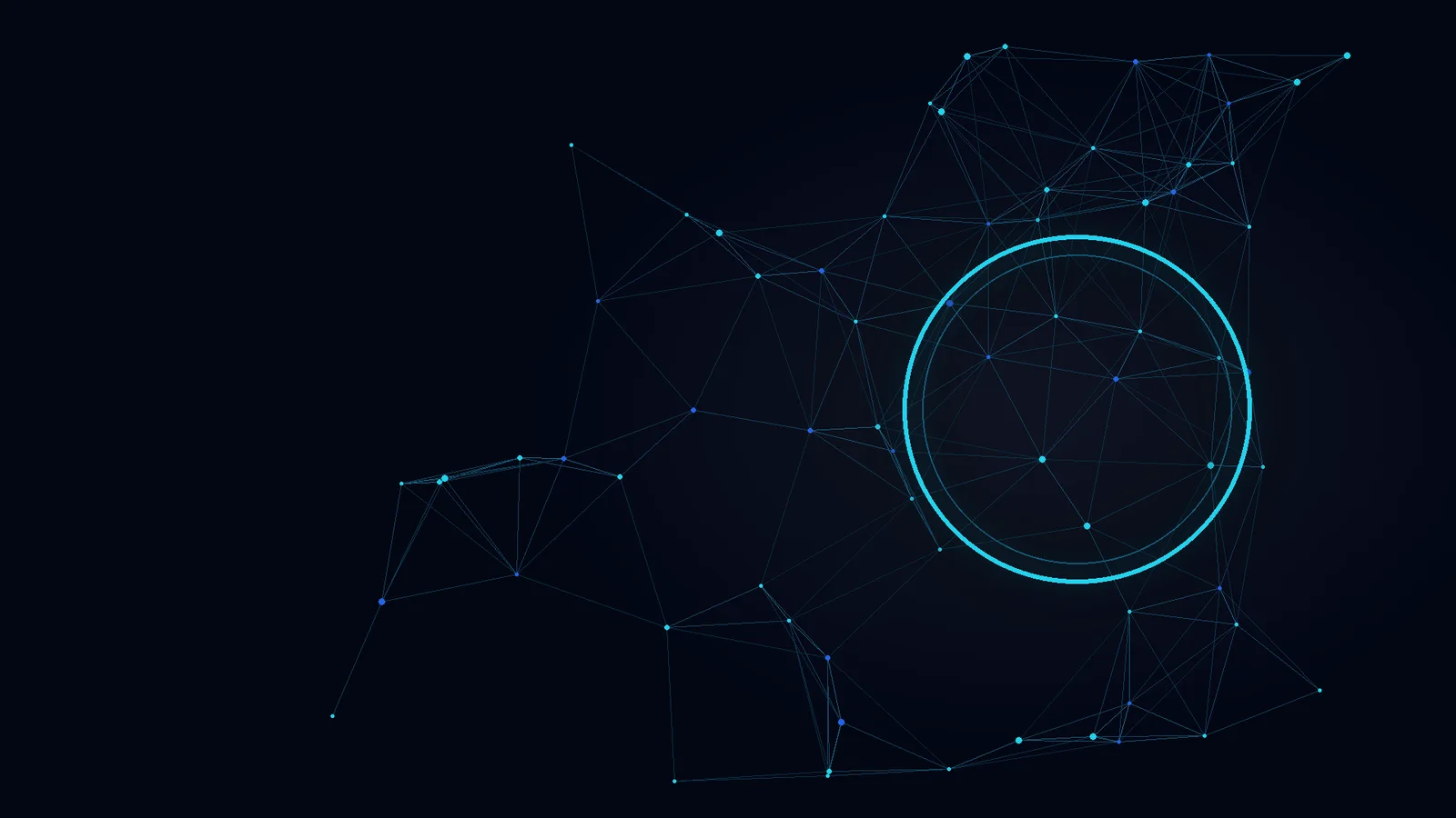 Illustration: a cyan network with a glowing ring on a dark background