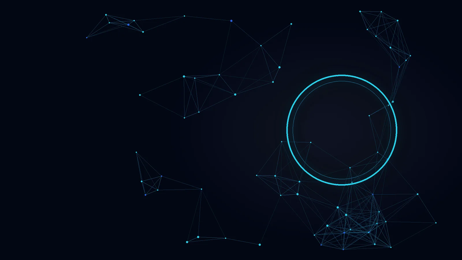 Illustration: a cyan network with a glowing ring on a dark background