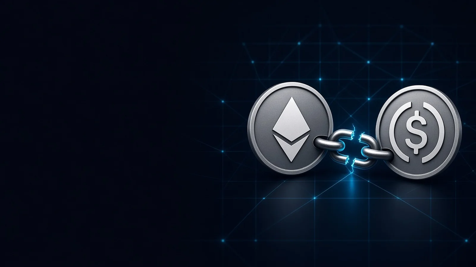 Illustration: silver coins bearing the marks of Ethereum and USDC
