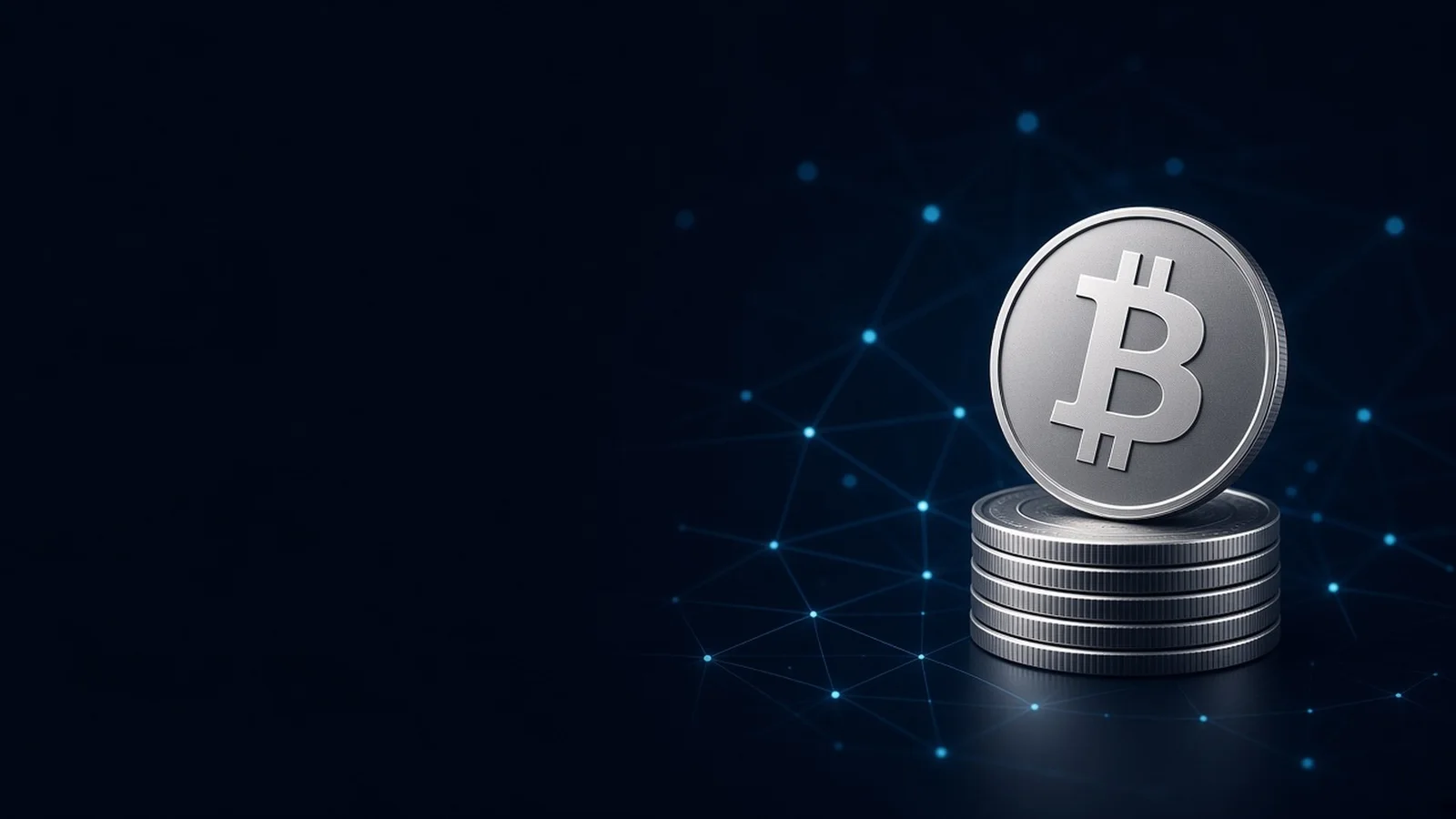 Illustration: a silver coin bearing the mark of Bitcoin