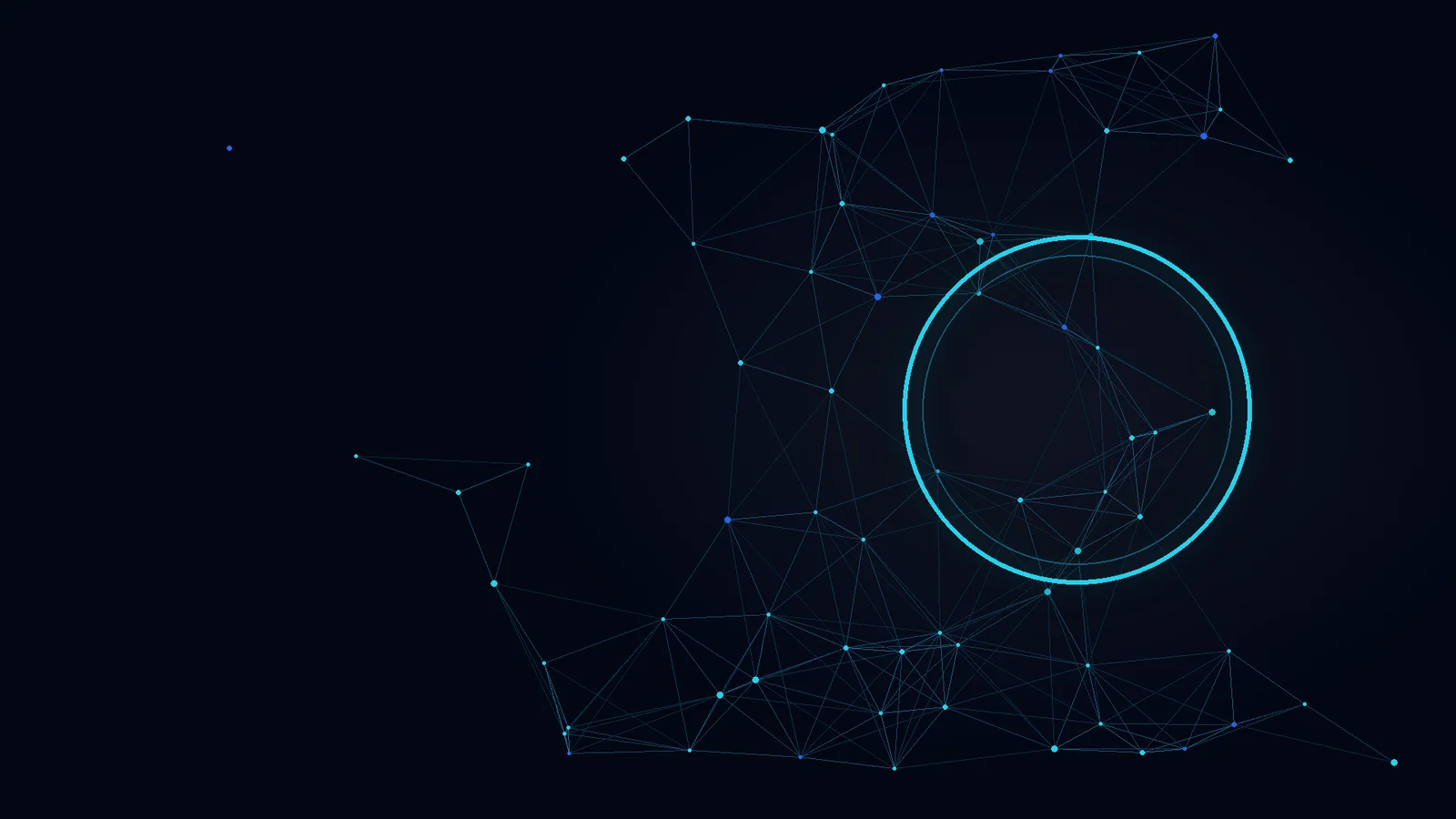 Illustration: a cyan network with a glowing ring on a dark background