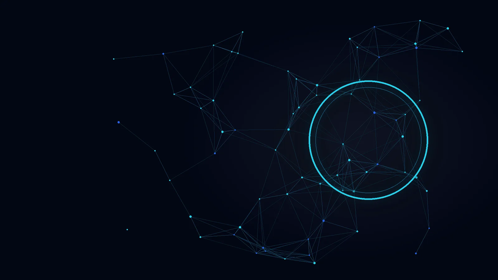 Illustration: a cyan network with a glowing ring on a dark background