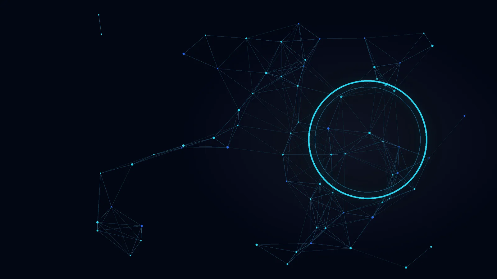 Illustration: a cyan network with a glowing ring on a dark background